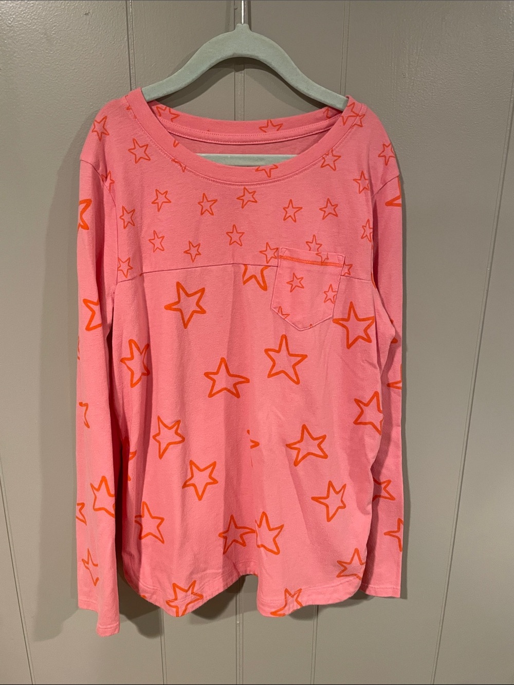 Cat & Jack Pink Star Print Pocket Front Long Sleeve Top Girls Large (10/12)
